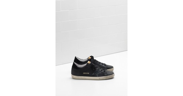 Men Golden Goose superstar in technical leather star in black sneaker ...